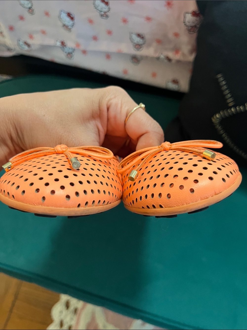 Jimmy Choo Neon Orange Perforated Leather Ballet Flats 37 1/2 - Picture 8 of 11
